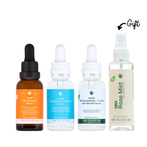 AloeLab Crystal-Skin Aloe 10% Vitamin C Serum 30ml + Aloe 10% Niacinamide +1% Zinc Anti-blemish Serum + 2% Hyaluronic acid +B5 + FREE Aloe Rose Mist