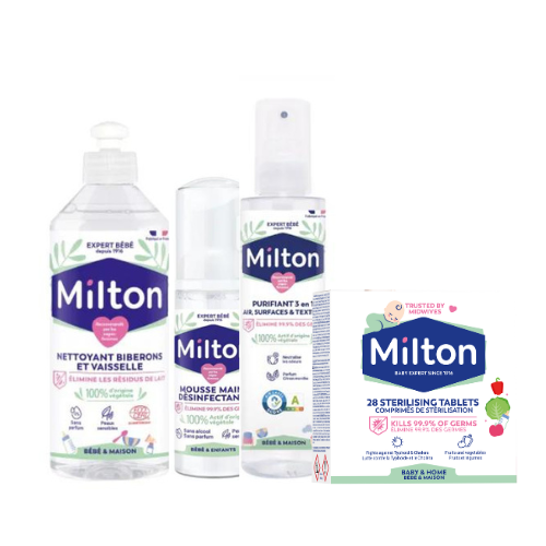 20% OFF Milton Baby Bottle Cleaner 500 ml + Milton Hand Foam 50 ml + Milton Purifying 3 in 1  + Sterilizing Tablets x28