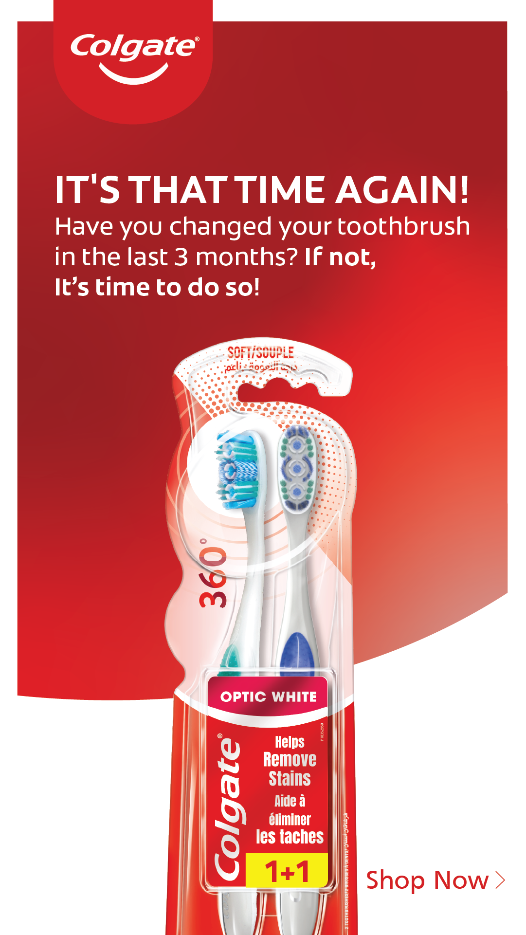 Colgate 360 Optic White Soft Whitening Toothbrush, Value Pack - 2pk