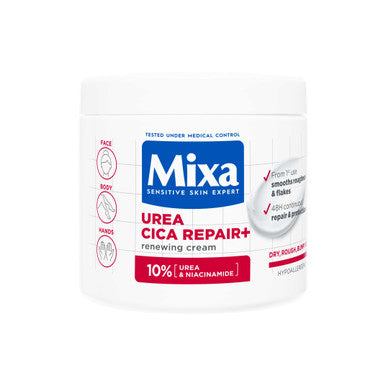 Mixa Urea Cica Repair Cream Jar - For Keratosis Pilaris, Dry Rough Fragile Skin & Tiny Reddish Bumps - For Face, Hands & Body - 400 ml