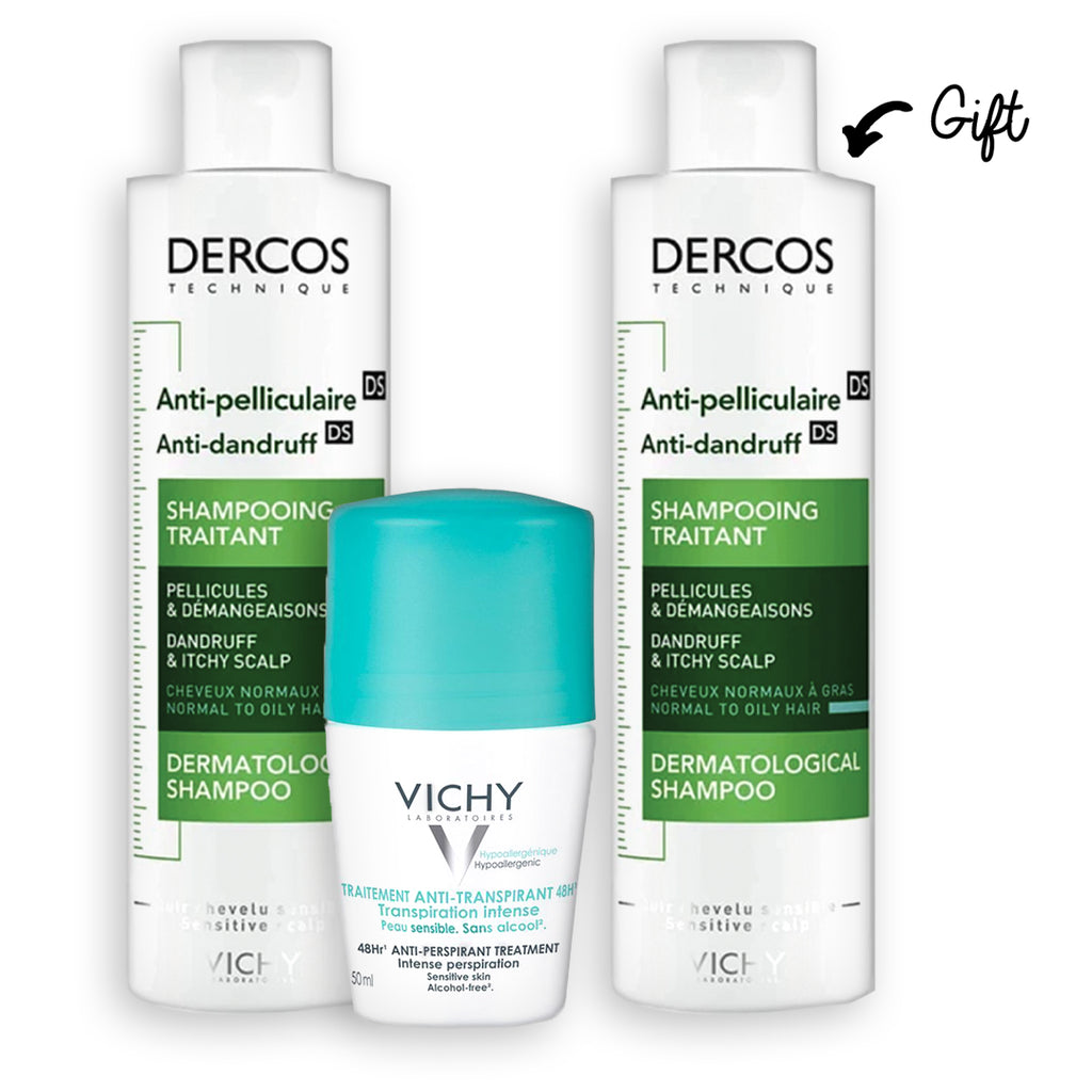 With any purchase of Dercos ANTIDAND Oily and DEO ON 48HR AP INTENSIVE 50ML Get a Full size Dercos anti dand shampoo oily 200ML