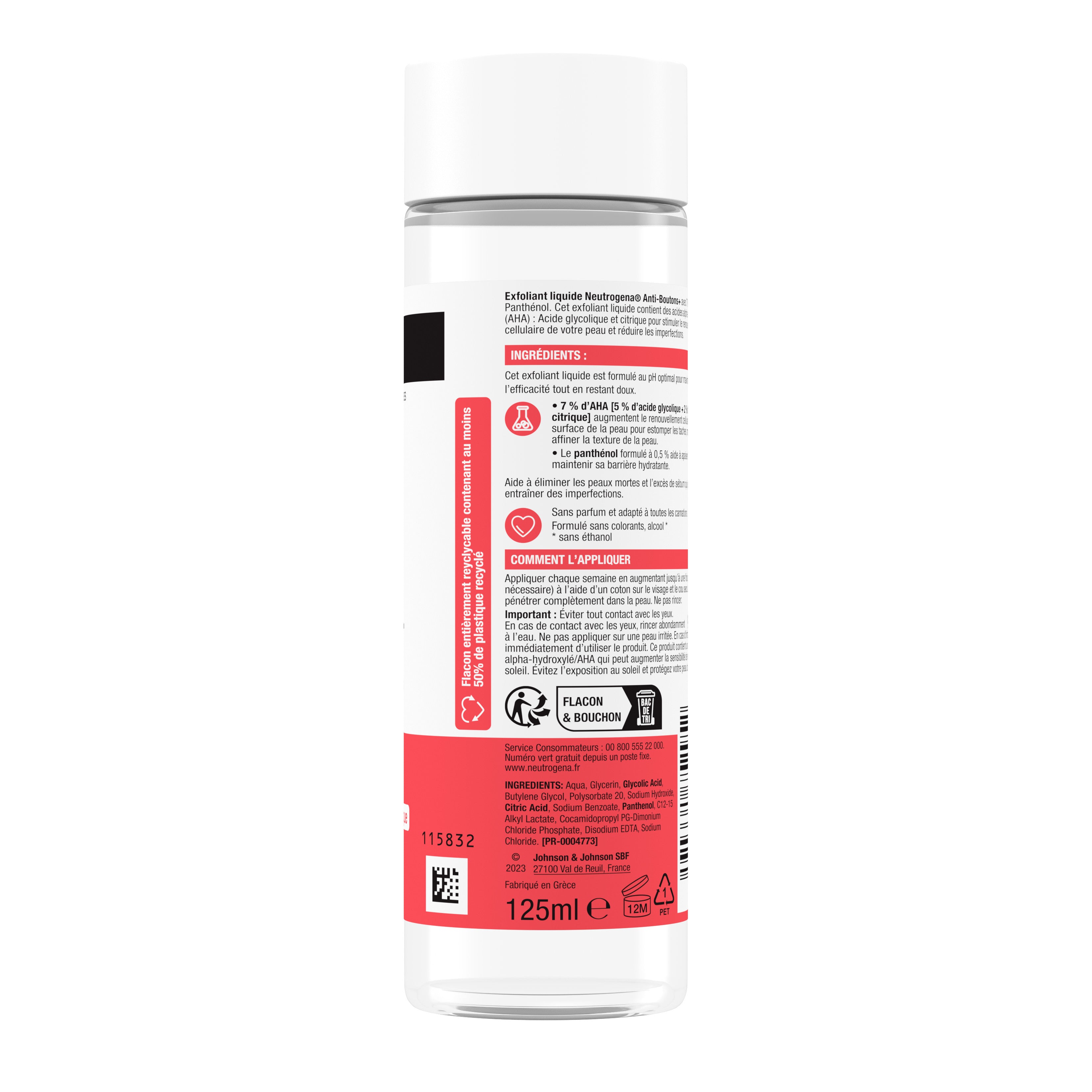 Neutrogena Spot Control+ Liquid Exfoliant, with 7% AHA + Panthenol, 5% Glycolic Acid and 2% Citric Acid, diminish marks and refine skin texture, 125ml