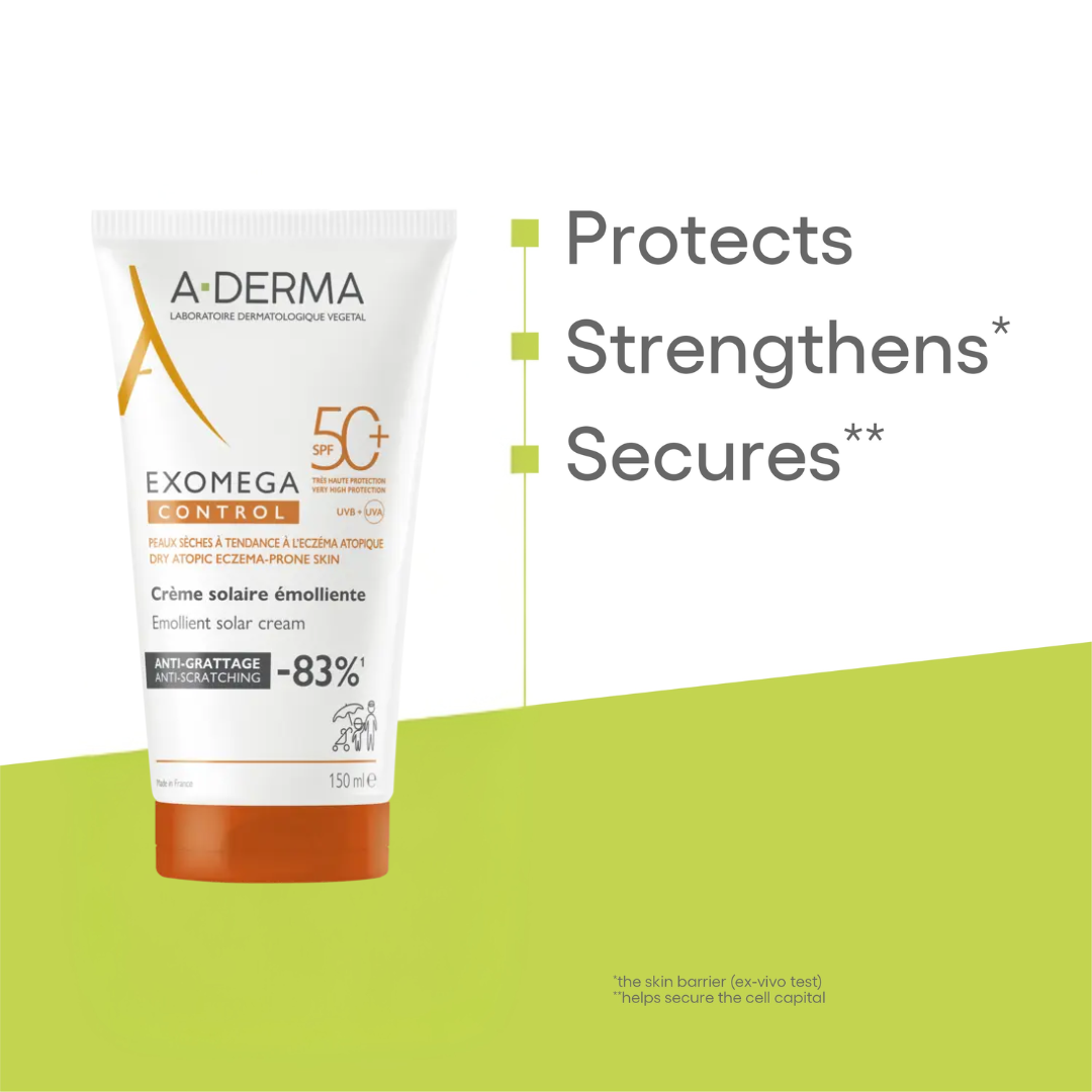 A-Derma Exomega Emollient sunscreen SPF50+, for dry to atopic skin, 150ml