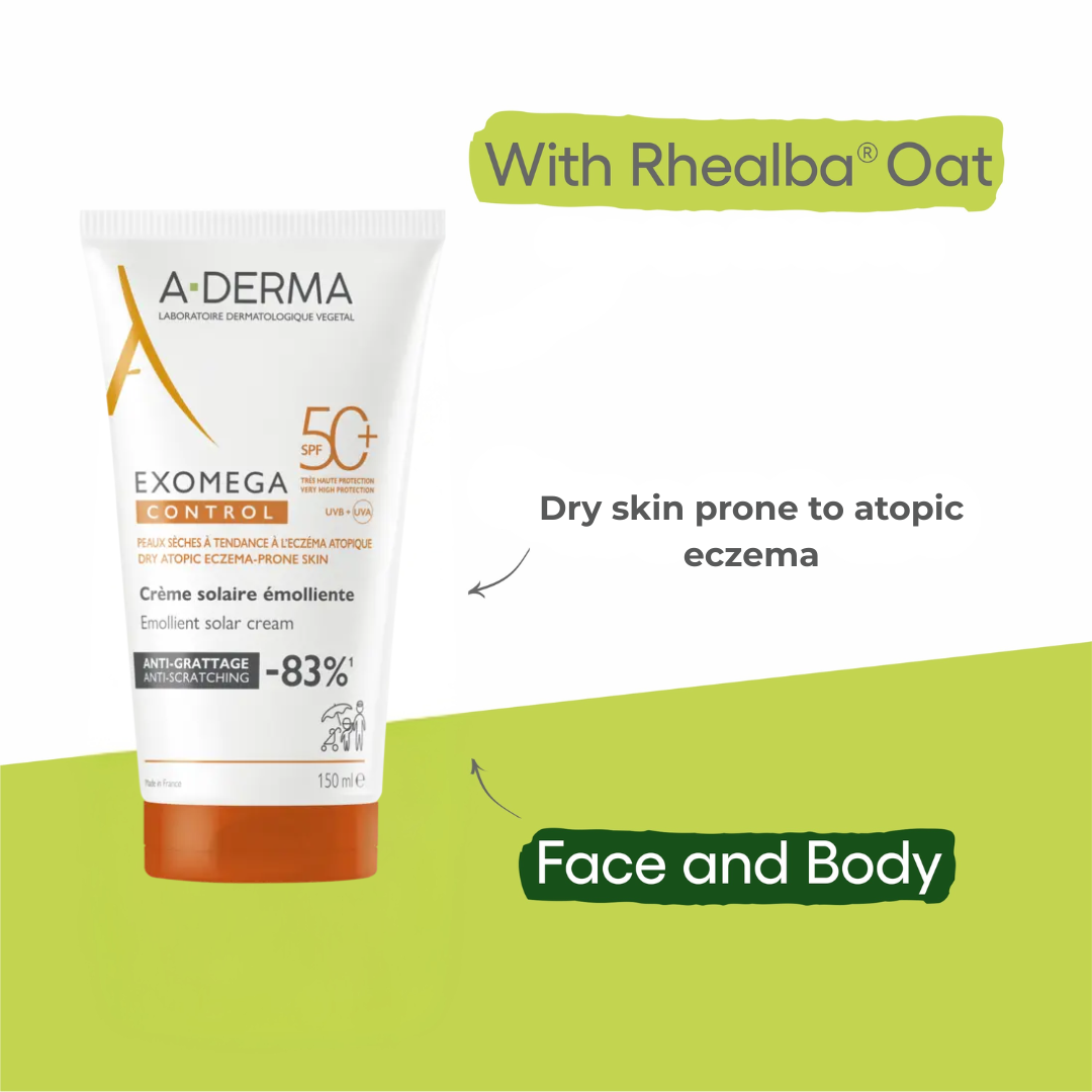 A-Derma Exomega Emollient sunscreen SPF50+, for dry to atopic skin, 150ml