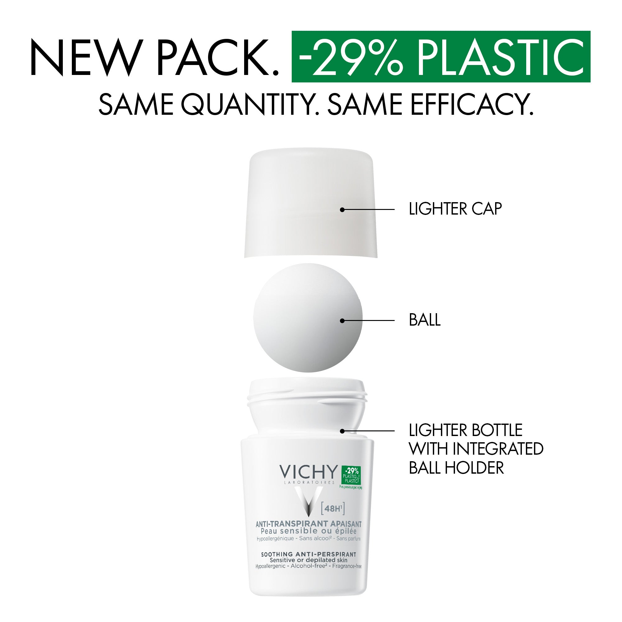 Vichy 48 Hours Anti Perspirant Roll On Deodorant for Sensitive Skin For Men & Women 50ml