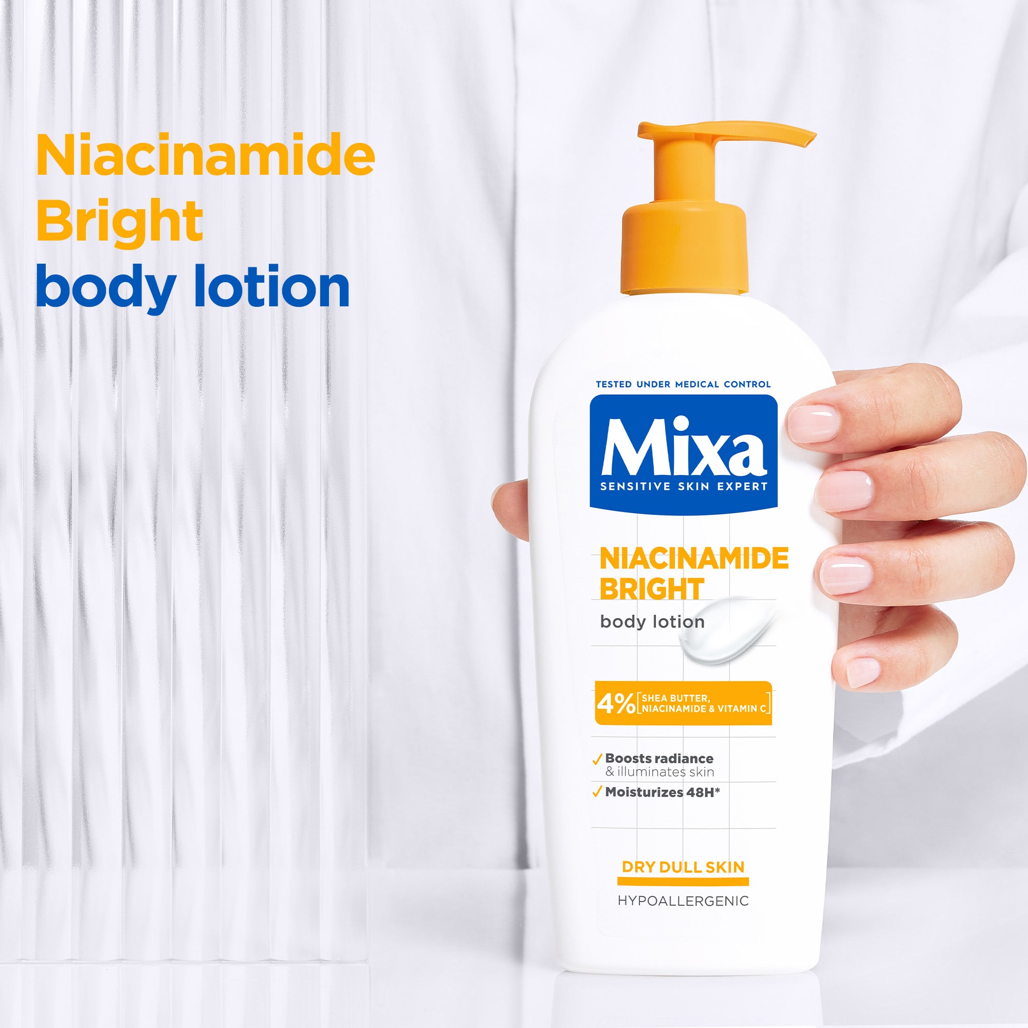 Mixa Niacinamide Bright Body Lotion - For Dry & Dull Skin in Need of Unifying - With Shea Butter, Niacinamide & Vitamin C - 250 ml