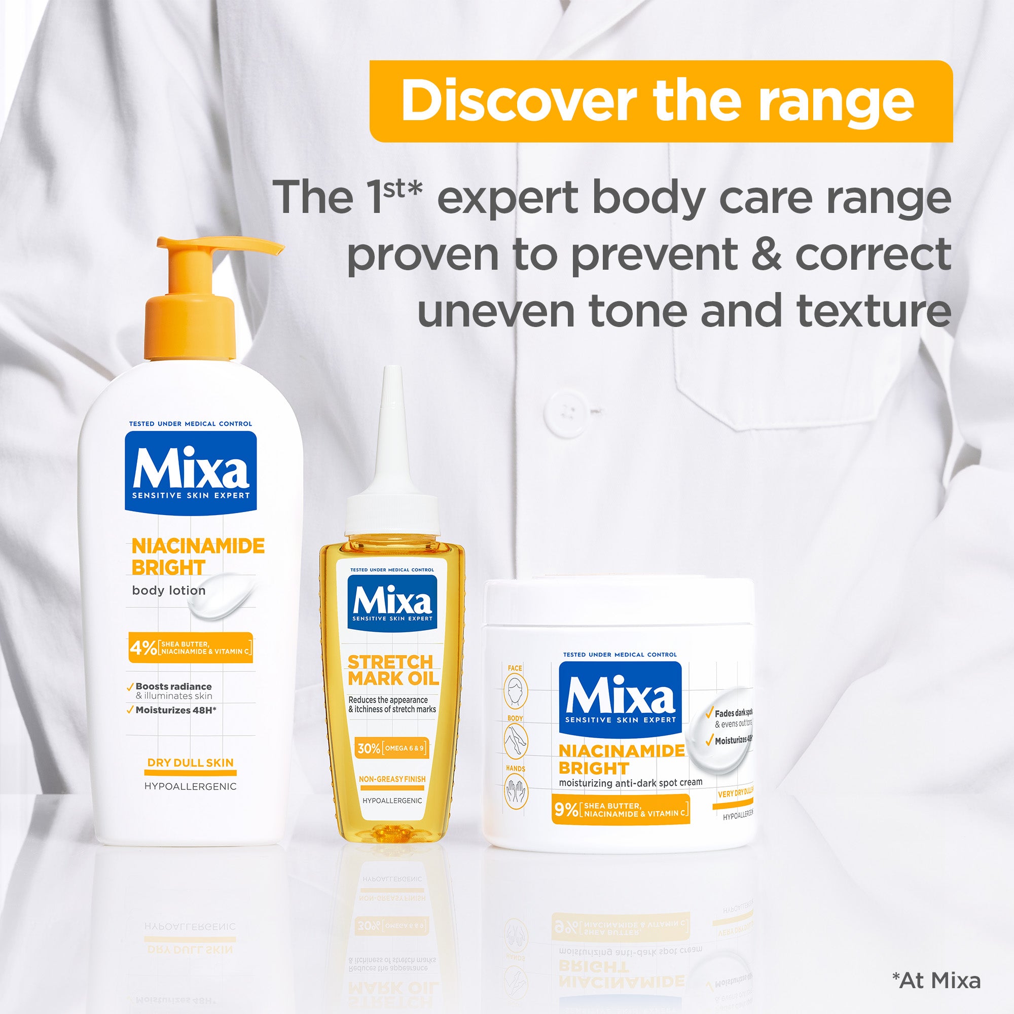 Mixa Niacinamide Bright Body Lotion - For Dry & Dull Skin in Need of Unifying - With Shea Butter, Niacinamide & Vitamin C - 250 ml
