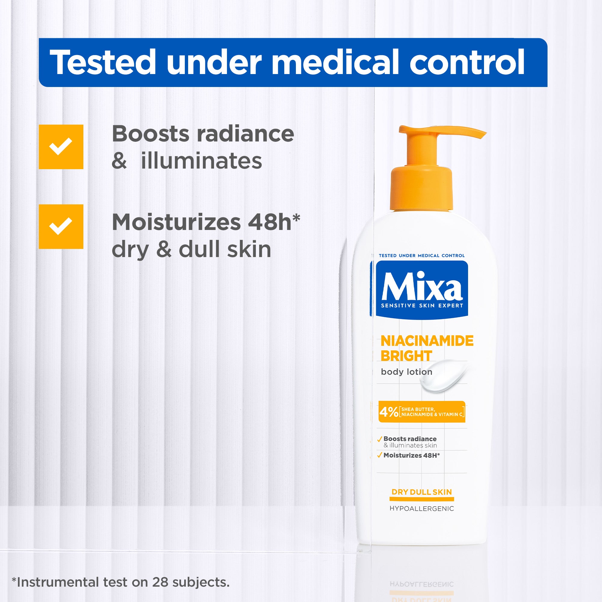 Mixa Niacinamide Bright Body Lotion - For Dry & Dull Skin in Need of Unifying - With Shea Butter, Niacinamide & Vitamin C - 250 ml
