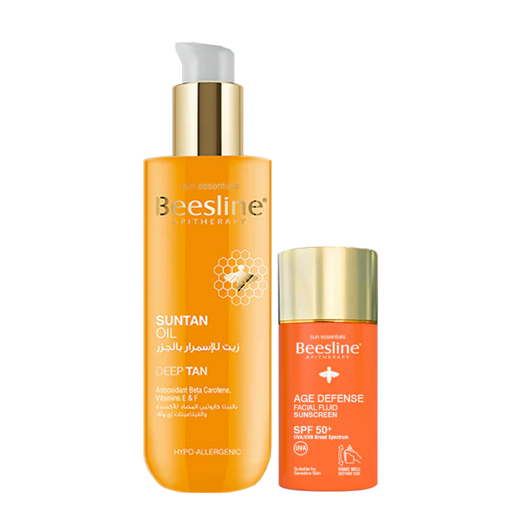20% OFF Suntan Oil Deep Tan + Beesline Age Defense Facial Fluid Sunscreen SPF 50