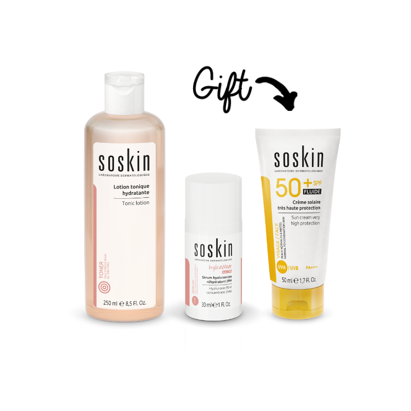 Soskin Tonic Lotion + Soskin Hyaluronic Serum + FREE: FULL SIZE: Soskin Fluid Sunscreen SPF50+
