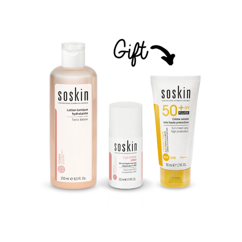 Soskin Tonic Lotion + Soskin Hyaluronic Serum + FREE: FULL SIZE: Soskin Fluid Sunscreen SPF50+