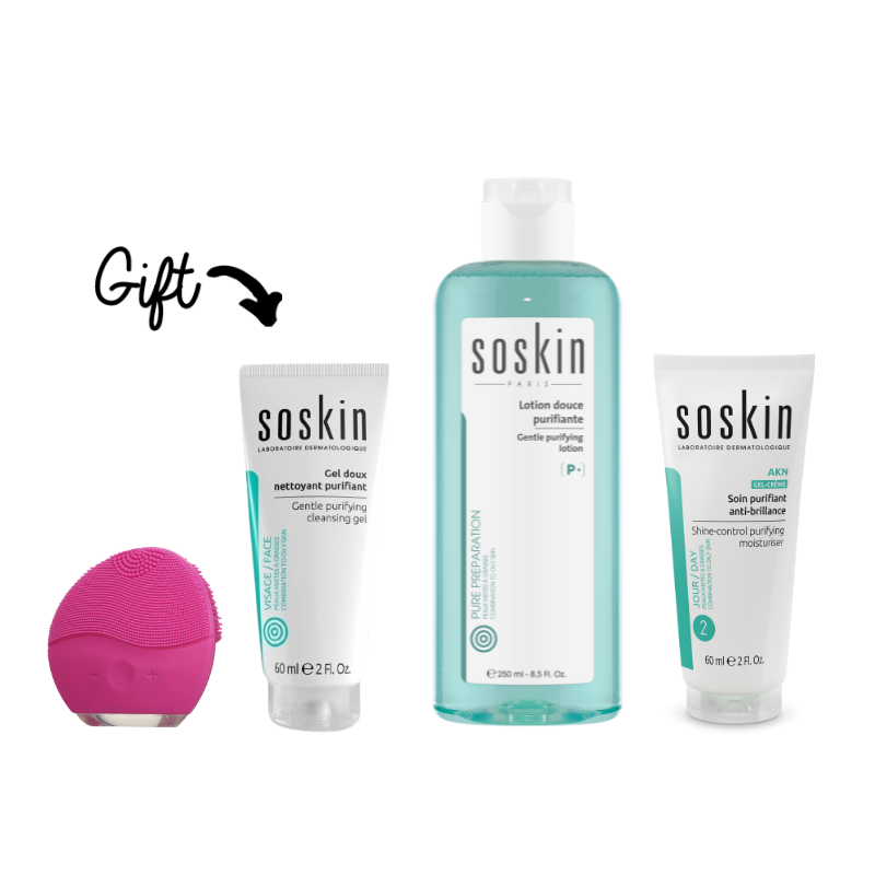 Soskin Gentle Purifying Lotion + Shine Control Purifying Moisturizer 60 mL Get Free: Electric Brush + Soskin Gentle Purifying Cleanser 60ml