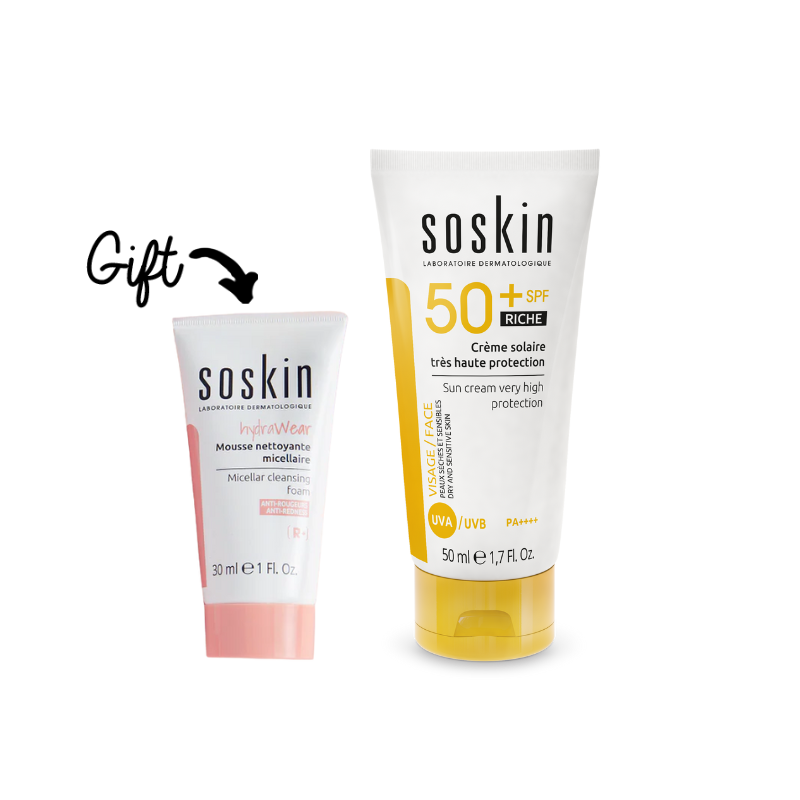 Soskin Sunscreen Cream SPF 50+ +Soskin Micellar Cleansing Foam 30ml