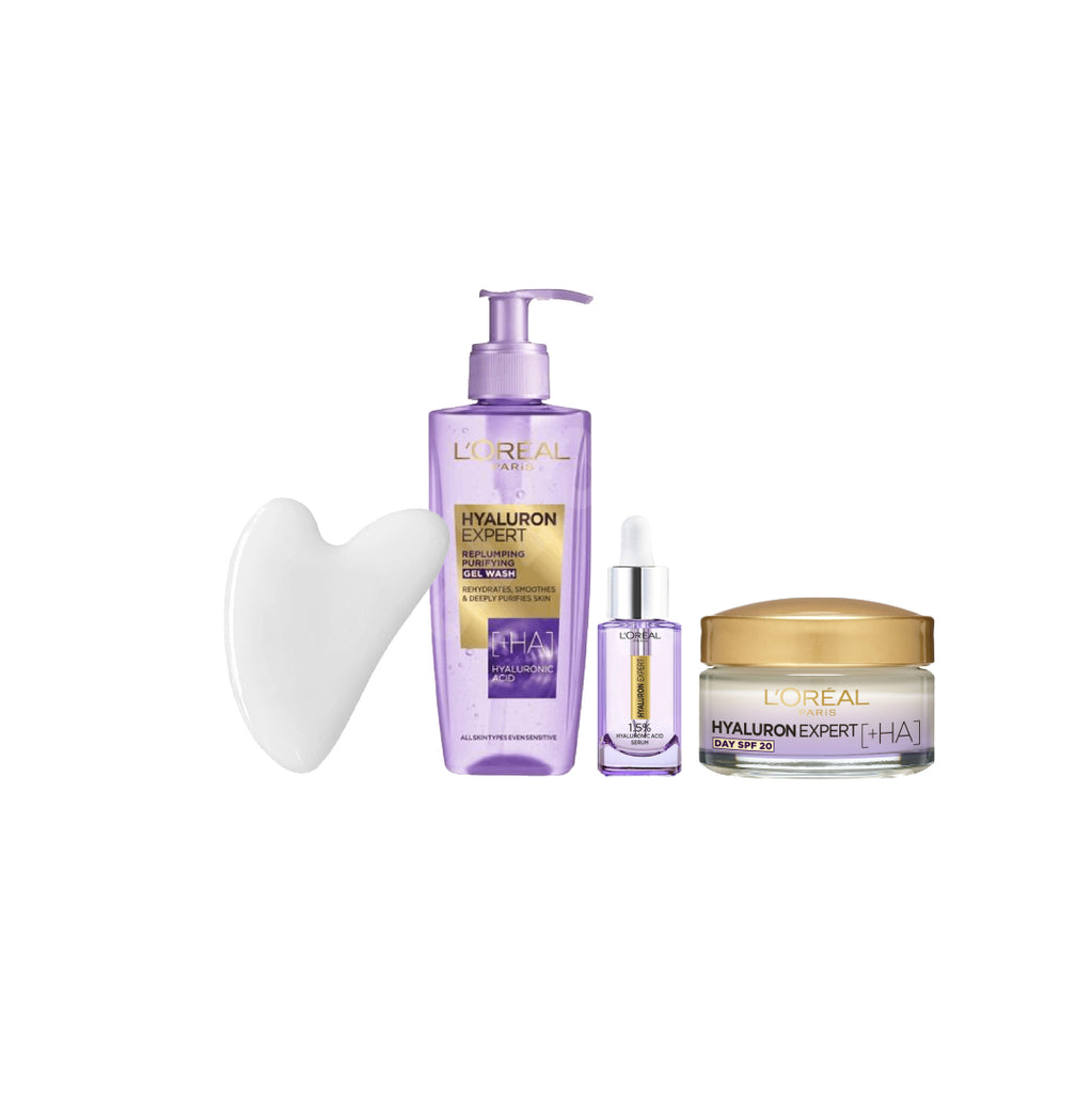 20% OFF Hyaluron Expert Replumping Serum With Hyaluronic Acid 15ml + Hyaluron Expert Replumping Face Wash with Hyaluronic Acid 200ml + Hyaluronic Acid Day Cream + FREE  Skin White Guasha