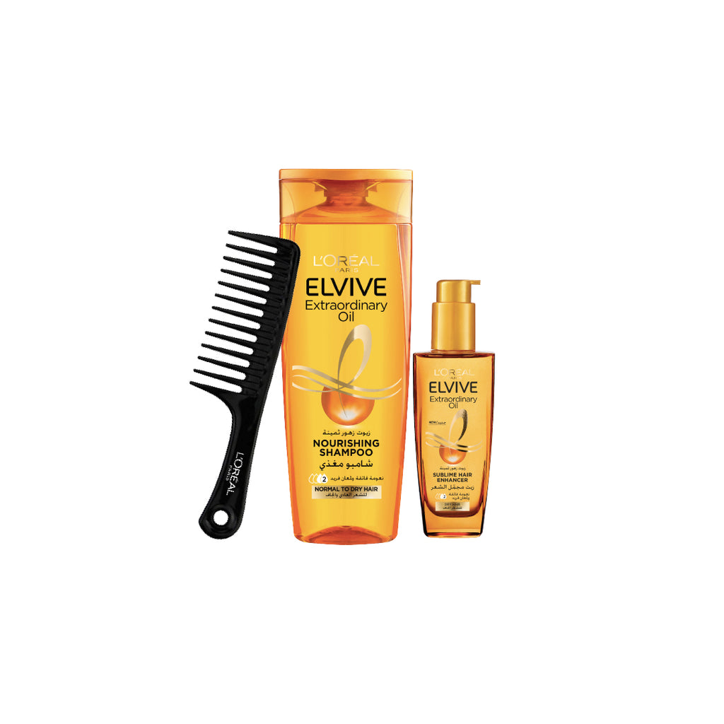 20% OFF Elvive Extraordinary Oil Shampoo Normal To Dry Hair 400ml + Elvive Extraordinary Oil Serum 100ml + FREE Wide Tooth Comb