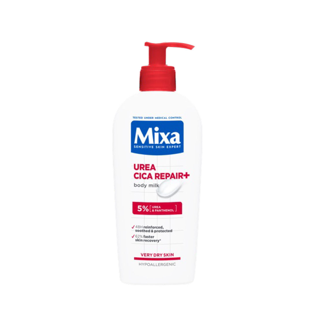 Mixa Urea Cica Repair Body Lotion - For Keratosis Pilaris, Dry, Flaky, Strawberry, Rough, & Fragile Skin & Tiny Reddish Bumps - With 5% Urea and Panthenol - 400 ml