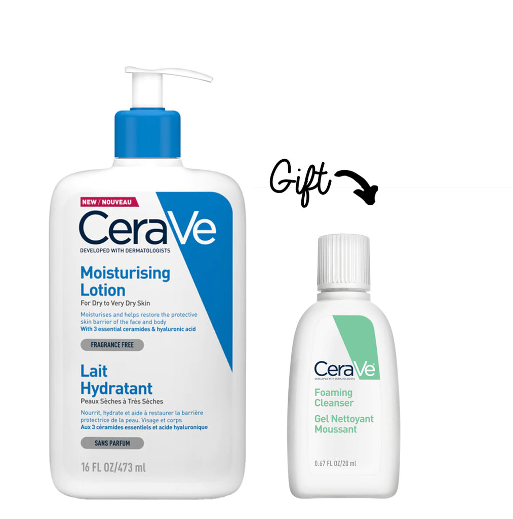 CeraVe Moisturizing Lotion | 24H Body and Face Moisturizer for Dry To Very Dry Skin + Foaming cleanser (Gift)