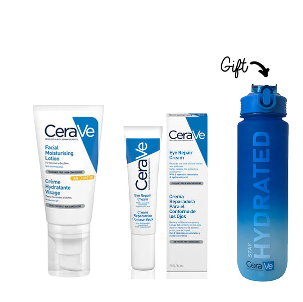 Eye repair cream 14ML + CeraVe AM Facial Moisturizing Lotion SPF30 - Normal To Dry Skin + Water Bottle GIFT