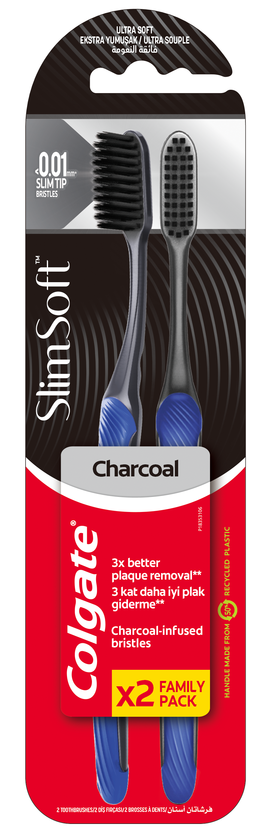 Colgate Slim Soft Black Charcoal Toothbrush, Value Pack - 2pk