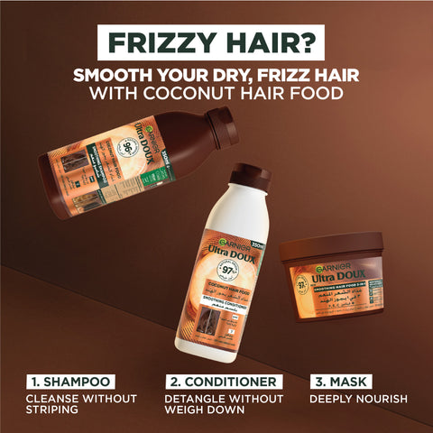 Garnier Ultra Doux Coconut Hair Food 3in1 Mask for frizzy hair, Boosted with Vitamins C, E & F