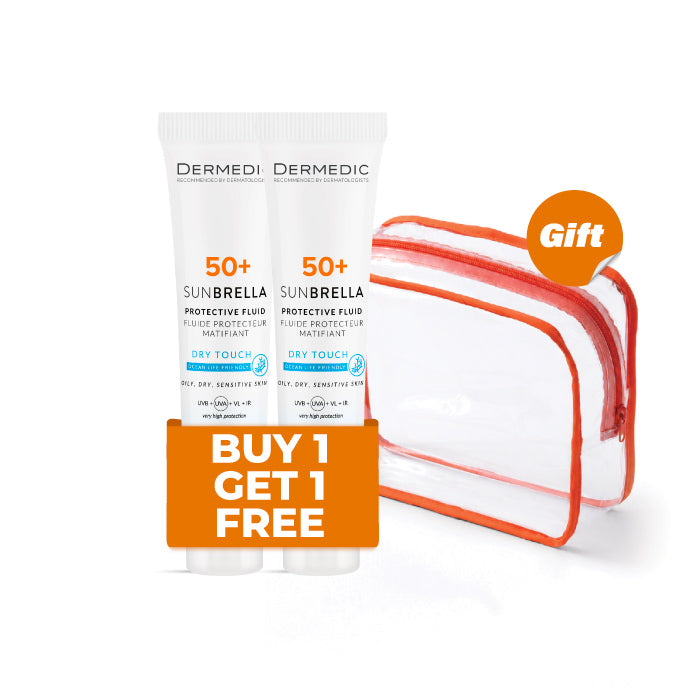 Buy 1 Get 1 Free Dermedic Sunbrella Dry Touch Protective Fluid + Pouch