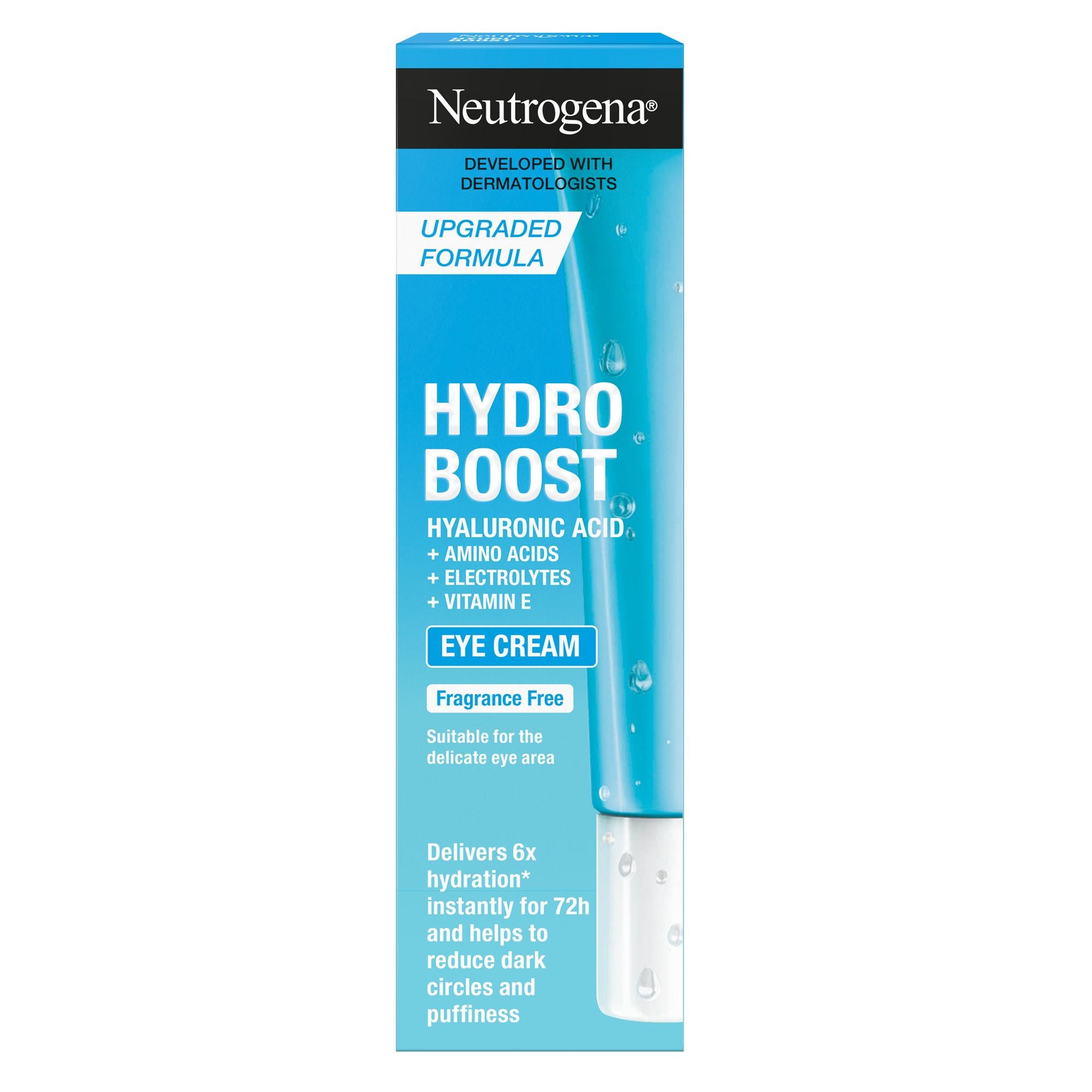 Neutrogena Hydro Boost Eye Refreshing Gel Cream, 15ml, Complete Eye Area Skin Care Hydration Regime with Hyaluronic Acid, Lightweight, Non-Comedogenic, and Suitable for Sensitive Skin.