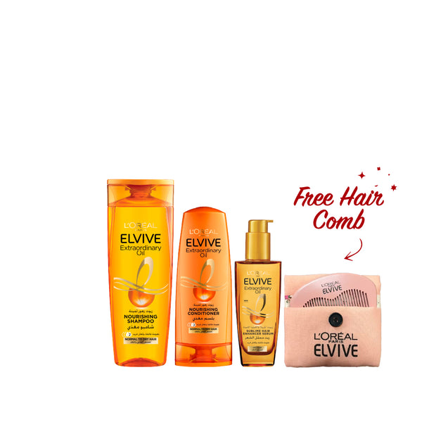 15% OFF Elvive Extraordinary Oil Shampoo Normal To Dry Hair 400 ml + Oil Conditioner 200 ml + Oil Serum 100 ml GET Hair comb