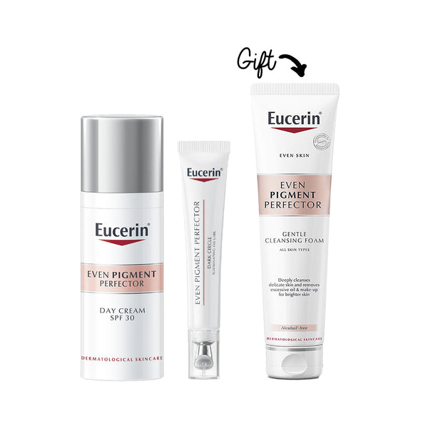 Even Pigment Perfector Day Cream SPF 30 50 ml +Eucerin Even Pigment Perfector Eye Contour 15 mL +  Eucerin Spotless Brightening Gentle Cleaning Foam 150g (Gift)
