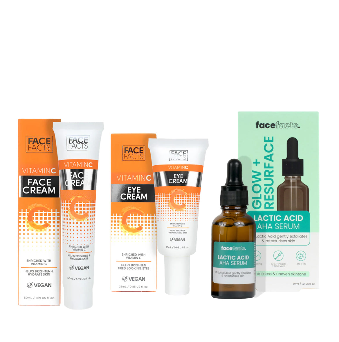 20 % OFF Lactic Acid Facial Serum + Vitamin C Face Cream + Eye Cream
