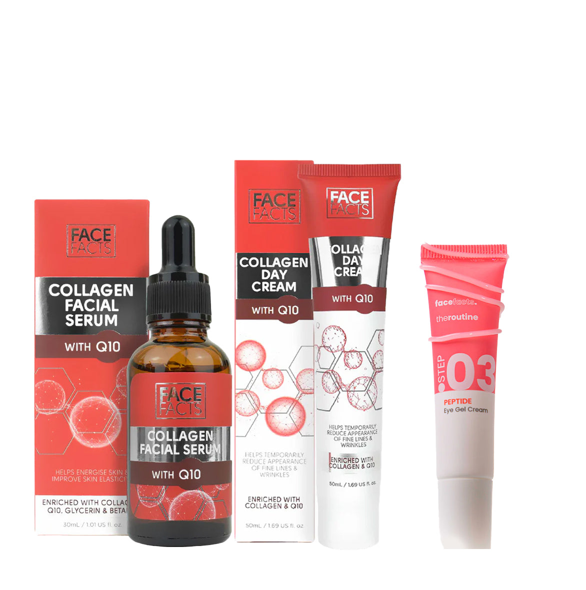 20 % OFF Collagen & Q10 Face Serum + Day cream + Peptide Firming Eye Gel