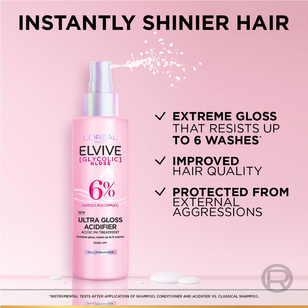 L’Oréal Paris Elvive Glycolic Gloss, Glossing Acidifier treatment, 6% [Gloss Complex] with Glycolic Acid, 200ml