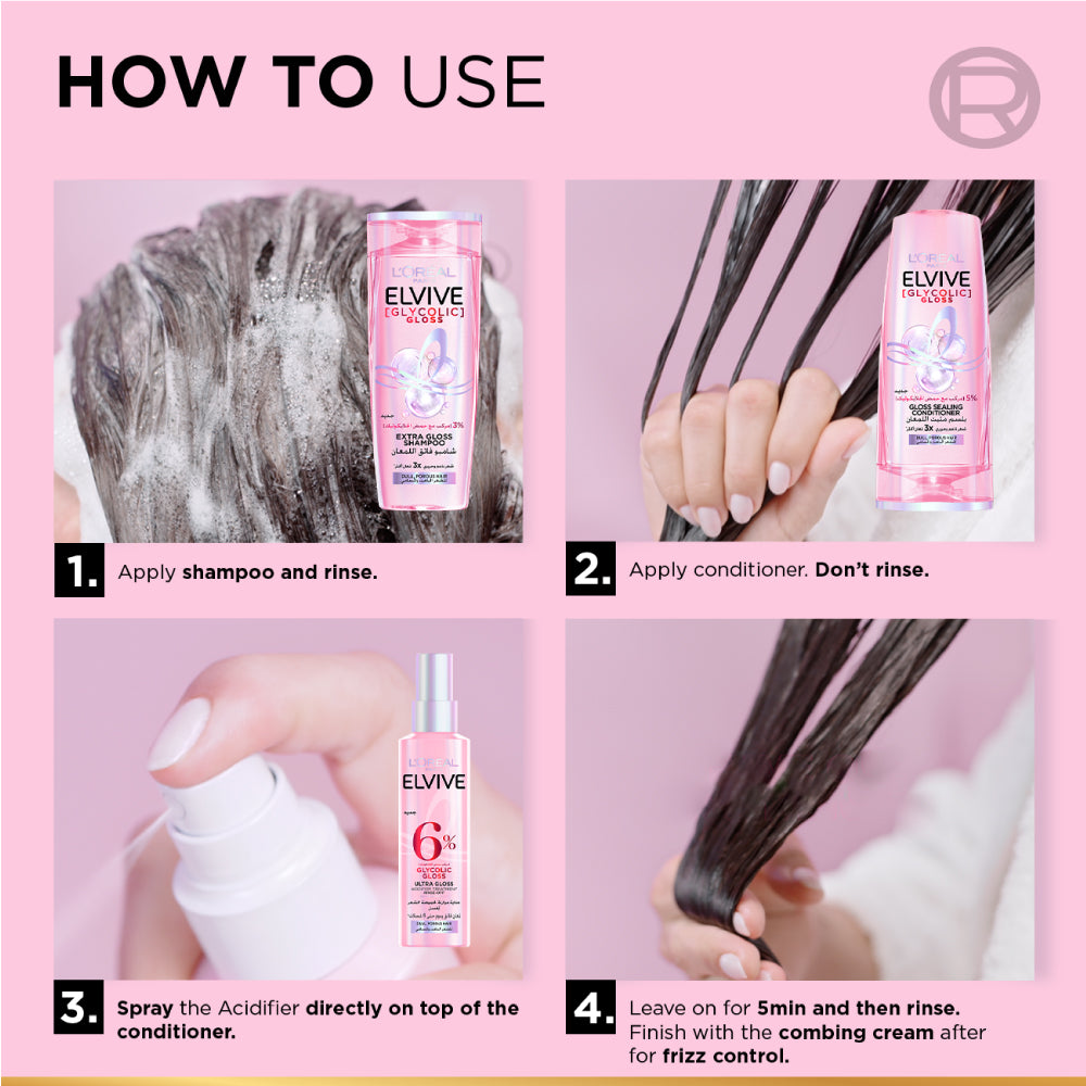 L’Oréal Paris Elvive Glycolic Gloss, Glossing Acidifier treatment, 6% [Gloss Complex] with Glycolic Acid, 200ml