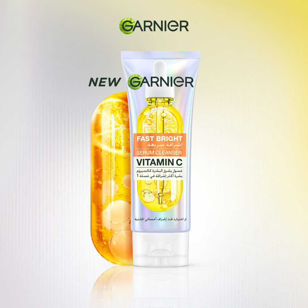 Garnier Fast Bright Serum Cleanser - Dual Action Foam Cleanser, Brightens in 1 Wash - For All Skin Types, Even Sensitive Skin - 100 ml