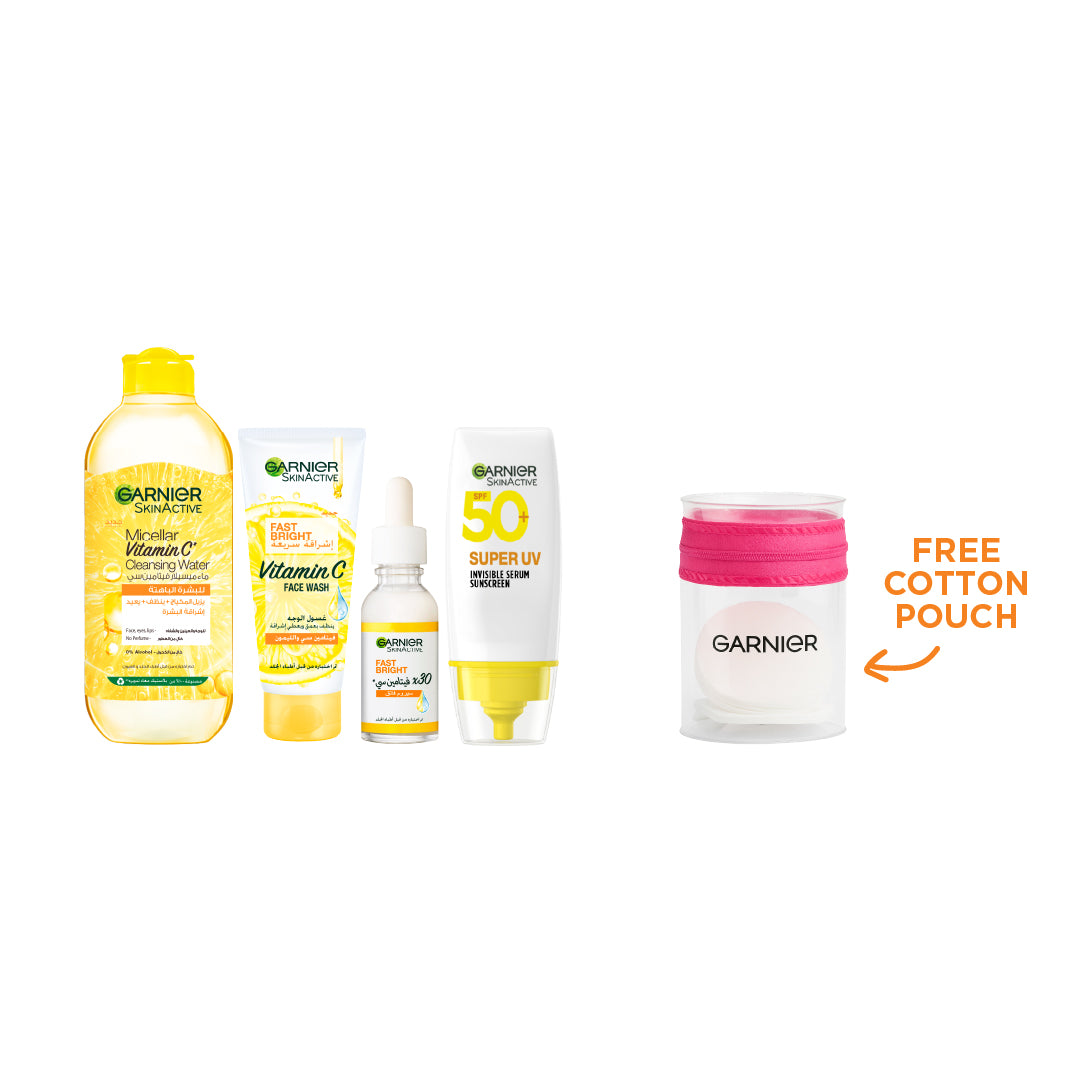25% Fast Bright Micellar + Tube Wash + Super UV Serum + Day Serum + Free Cotton Pouch