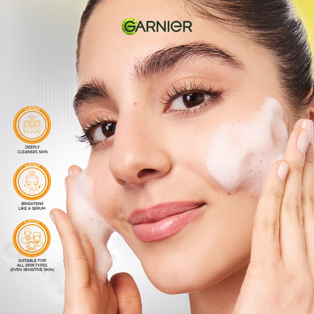 Garnier Fast Bright Serum Cleanser - Dual Action Foam Cleanser, Brightens in 1 Wash - For All Skin Types, Even Sensitive Skin - 100 ml