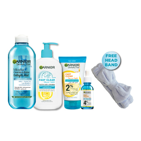 20 % OFF Micellar Water with Salicylic Acid + Exfoliating Wash Anti Acne + Booster Serum + Face wash GET Head band