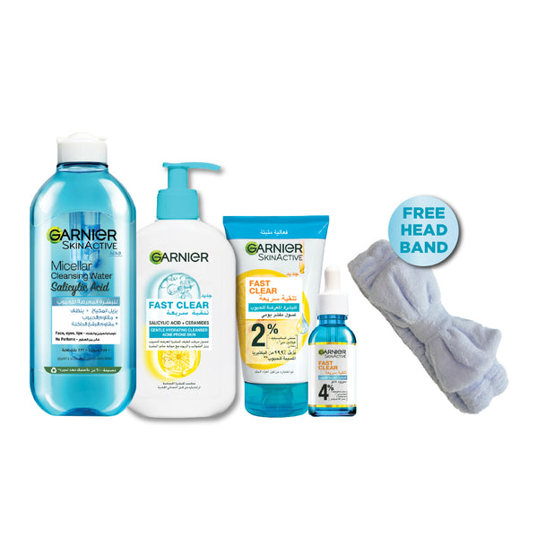 20 % OFF Micellar Water with Salicylic Acid + Exfoliating Wash Anti Acne + Booster Serum + Face wash GET Head band
