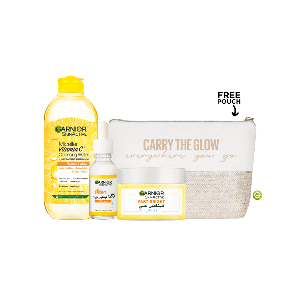 15 % OFF Vitamin C serum + micellar water +water gel moisturizer Get pouch