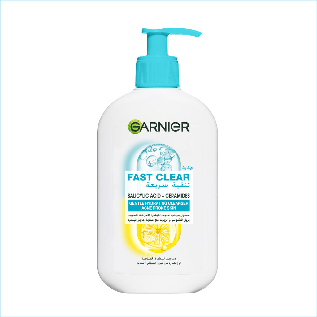 Garnier Fast Clear Gentle Cleanser Hydrating Face Wash for Acne Prone Skin 250ml