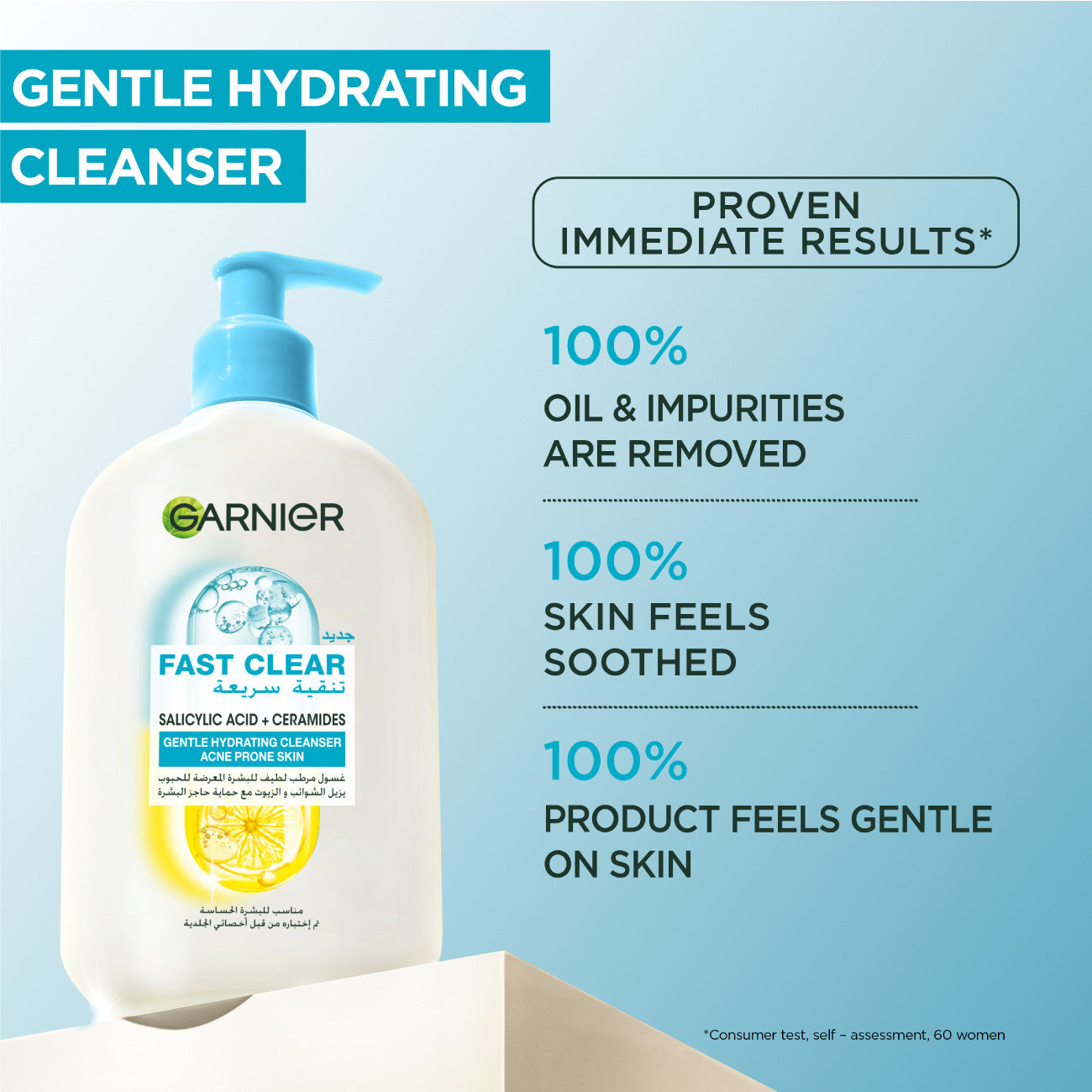 Garnier Fast Clear Gentle Cleanser Hydrating Face Wash for Acne Prone Skin 250ml