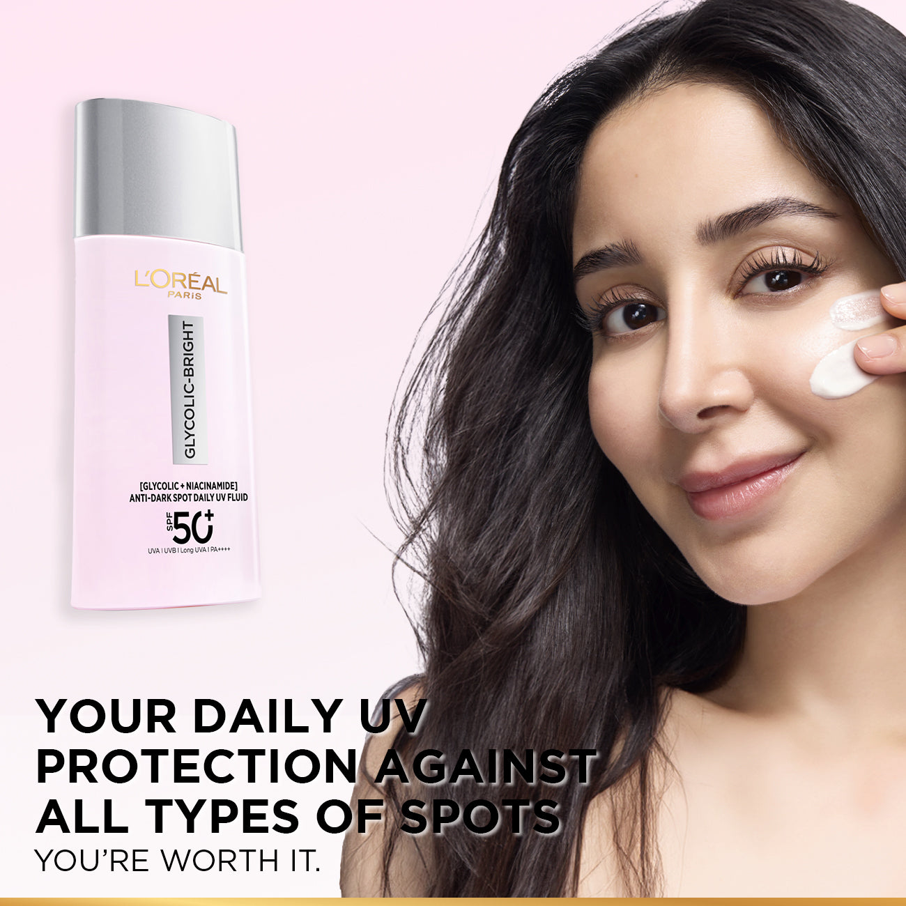 L’Oréal Paris Glycolic Bright Anti-Dark Spot Daily UV Fluid SPF 50+ with [Glycolic Acid + Niacinamide]