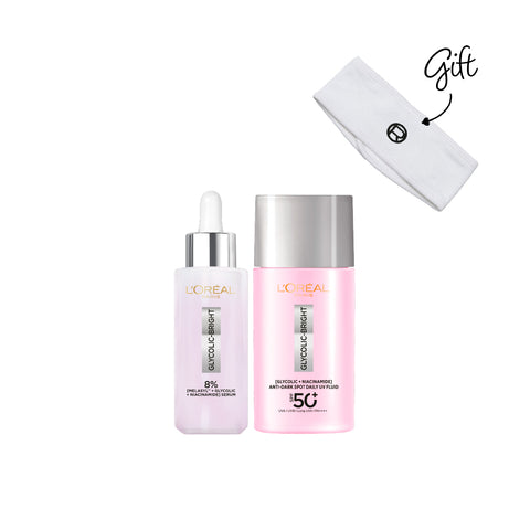 Glycolic Bright Melasyl Serum + UV Fluid Get towel headband