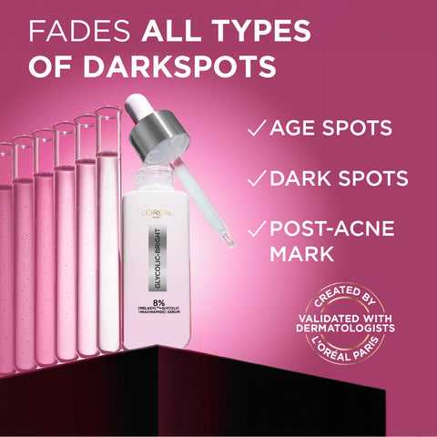 L’Oréal Paris Glycolic Bright Serum with 8% [Melasyl ™ + Glycolic Acid + Niacinamide] face serum for Dark Spots & Brightening 30ml