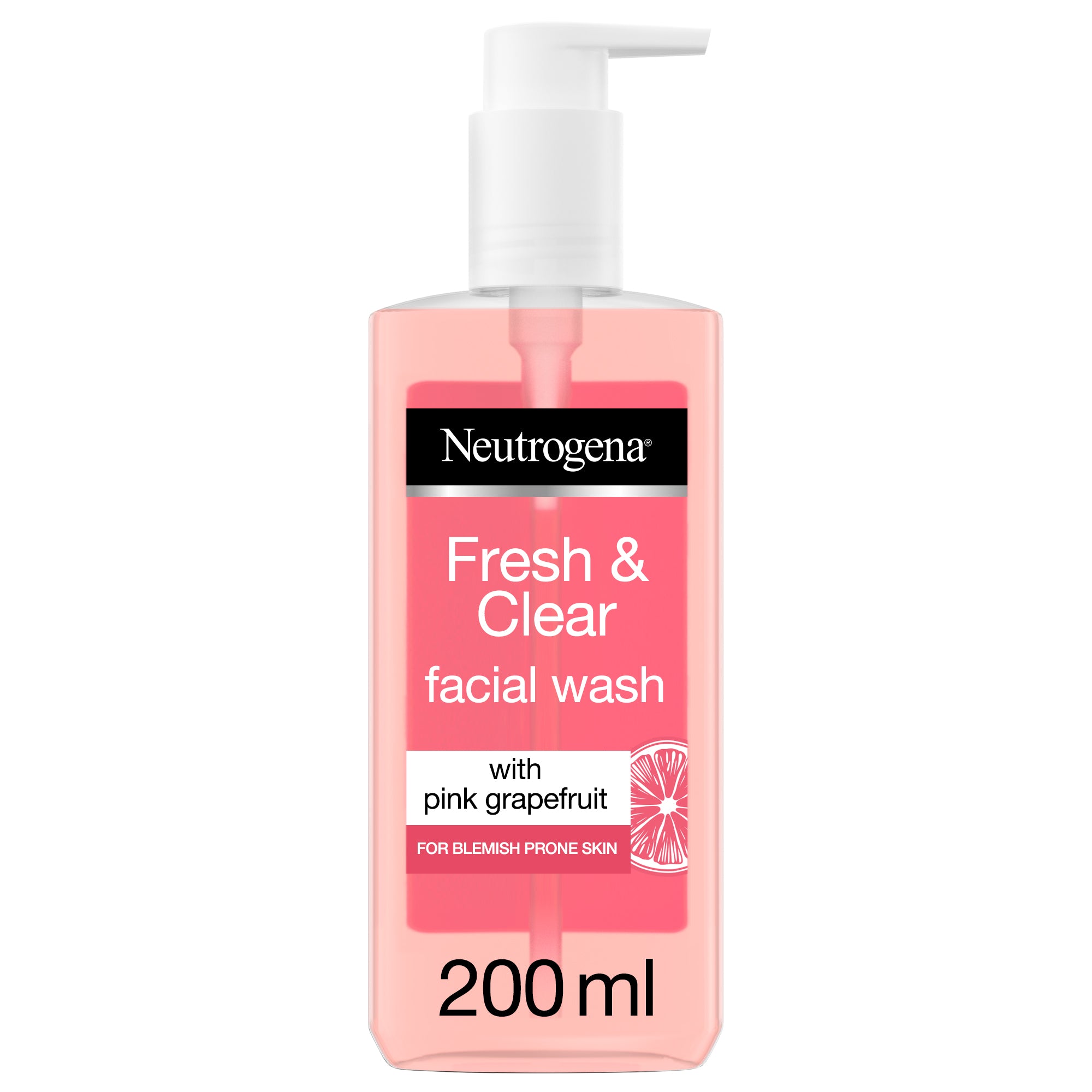 Neutrogena, Fresh & Clear Facial Wash, Pink Grapefruit & Vitamin C, suitable for blemish prone skin for a brighter complexion, 200ml