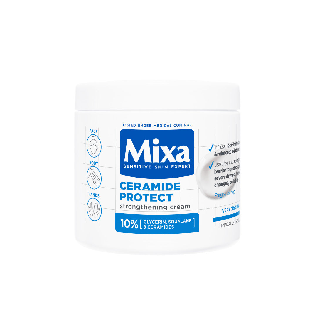 Mixa Ceramide Protect Moisturizing Cream Jar - For Dry, Very Dry and Sensitive Skin - With 10% Glycerin, Squalane and Ceramides - For Face, Hands & Body - 400 ml
