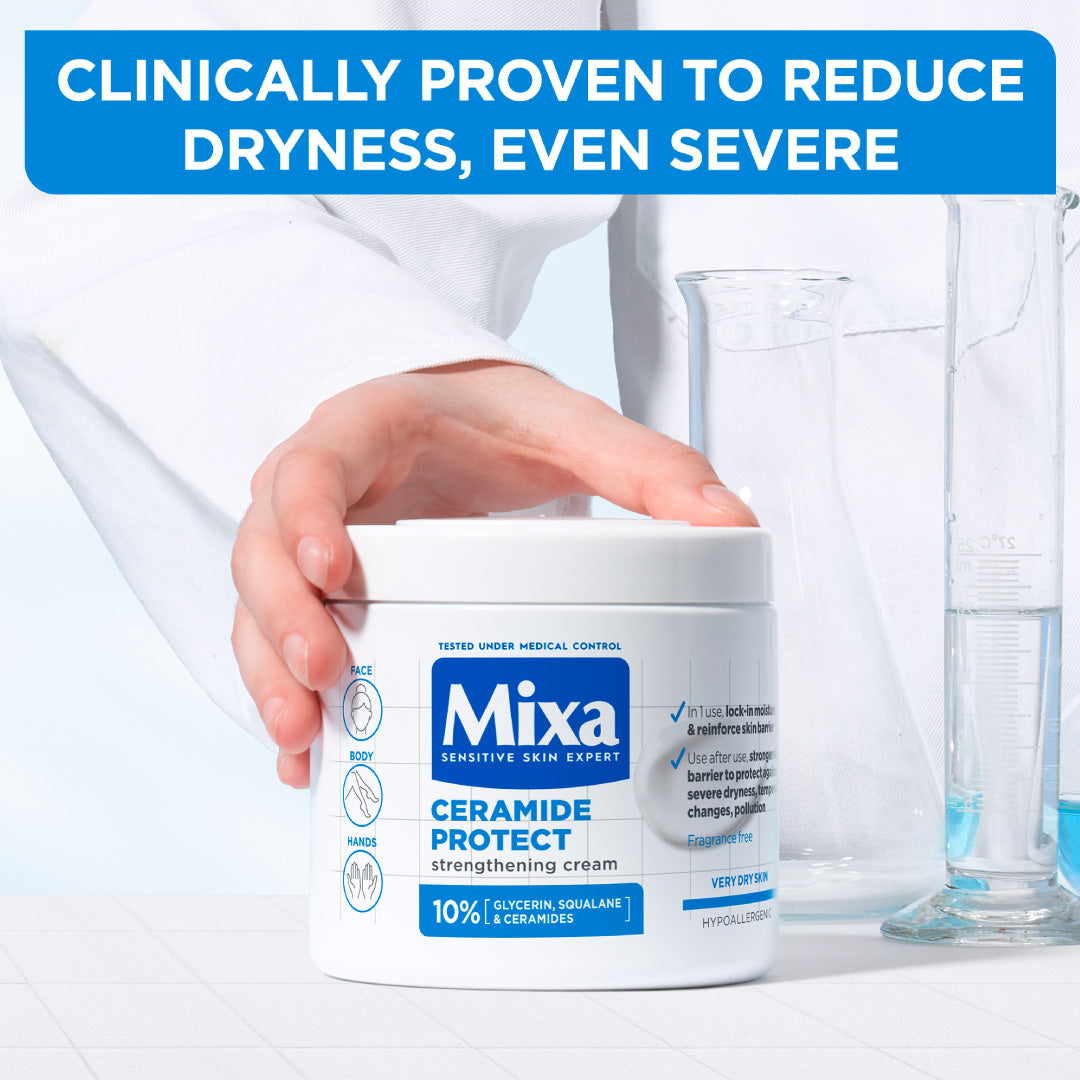 Mixa Ceramide Protect Moisturizing Cream Jar - For Dry, Very Dry and Sensitive Skin - With 10% Glycerin, Squalane and Ceramides - For Face, Hands & Body - 400 ml