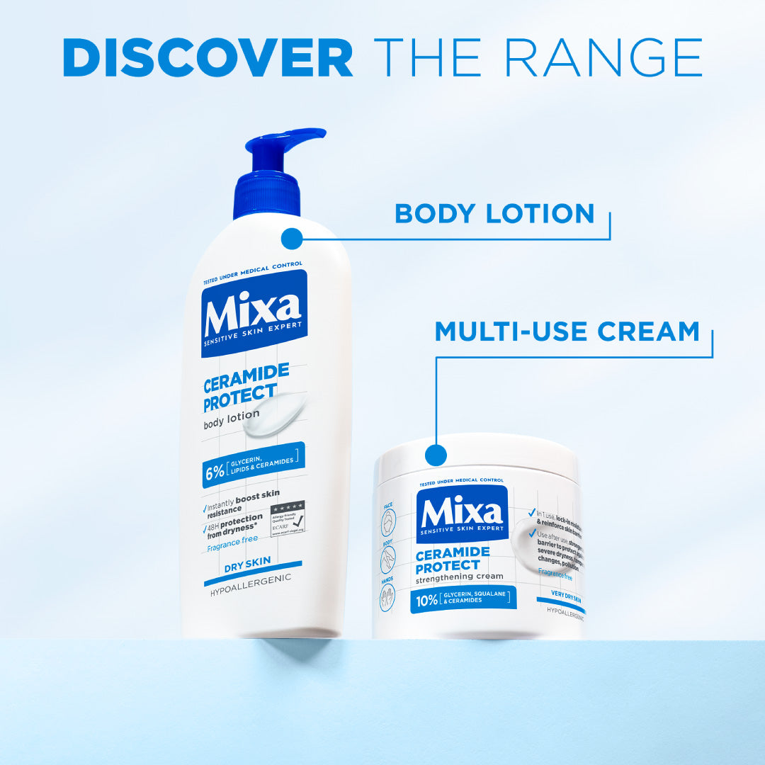 Mixa Ceramide Protect Body Lotion - For Dry, Very Dry and Sensitive Skin - With 6% Glycerin, Lipids & Ceramides - 250 ml