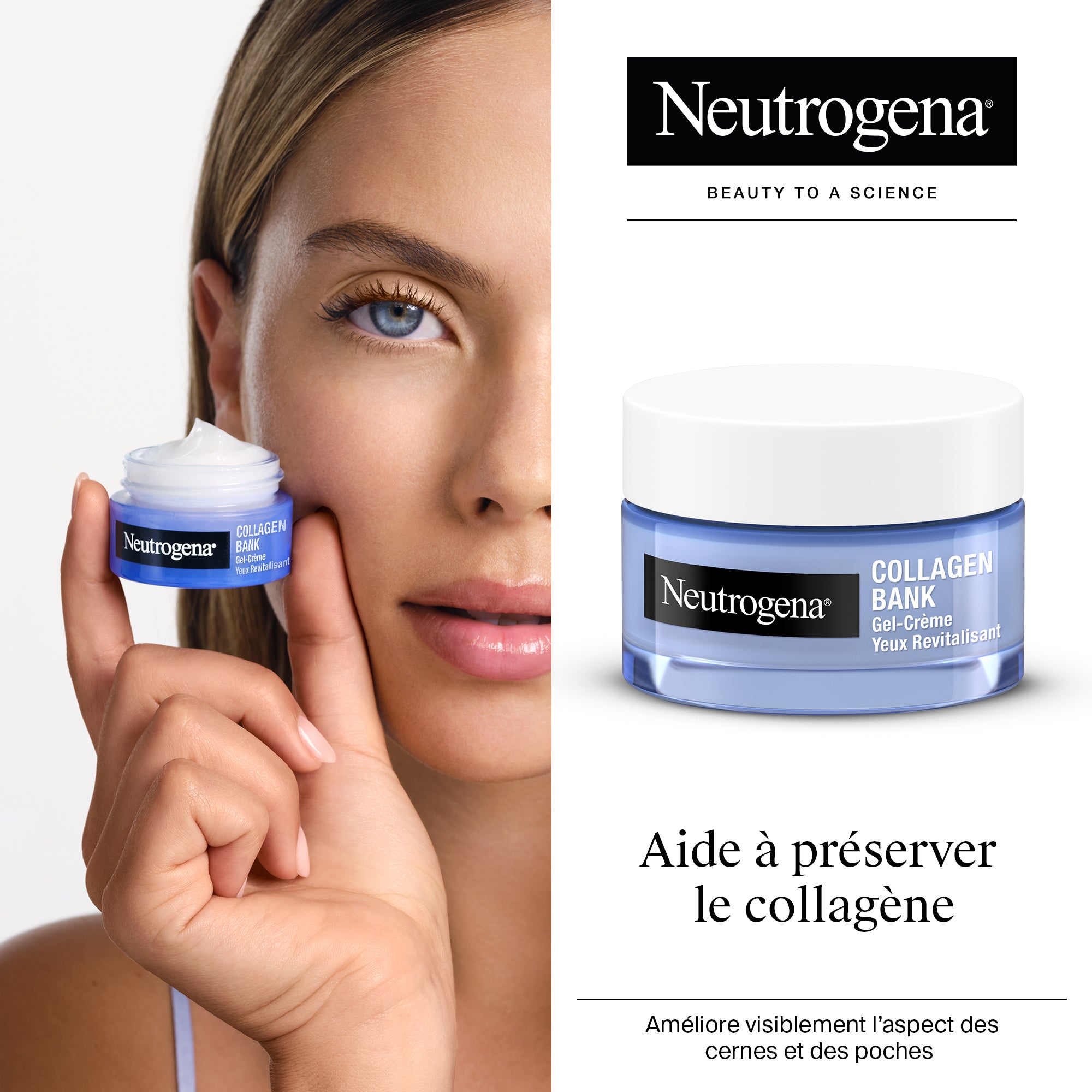 Neutrogena – Gel-Crème Yeux Revitalisant Collagen Bank (pot de 15 g) – Crème yeux anti-cernes pour aider à préserver le collagène – Soin contour des yeux pour réduire visiblement cernes & poches