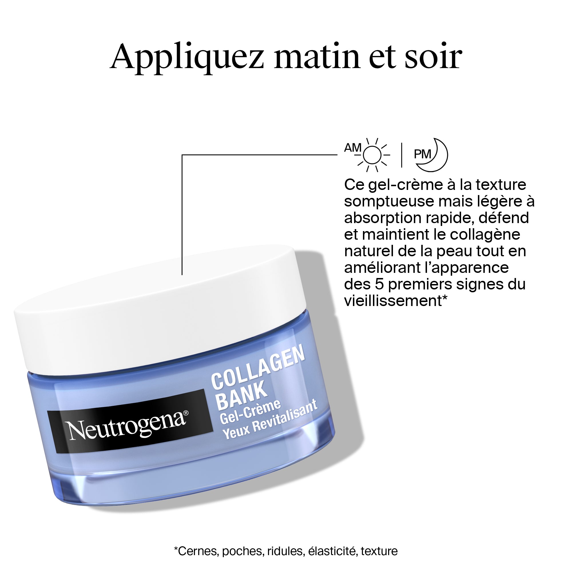 Neutrogena – Gel-Crème Yeux Revitalisant Collagen Bank (pot de 15 g) – Crème yeux anti-cernes pour aider à préserver le collagène – Soin contour des yeux pour réduire visiblement cernes & poches