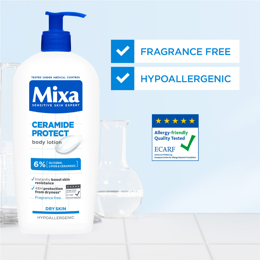 Mixa Ceramide Protect Body Lotion - For Dry, Very Dry and Sensitive Skin - With 6% Glycerin, Lipids & Ceramides - 250 ml